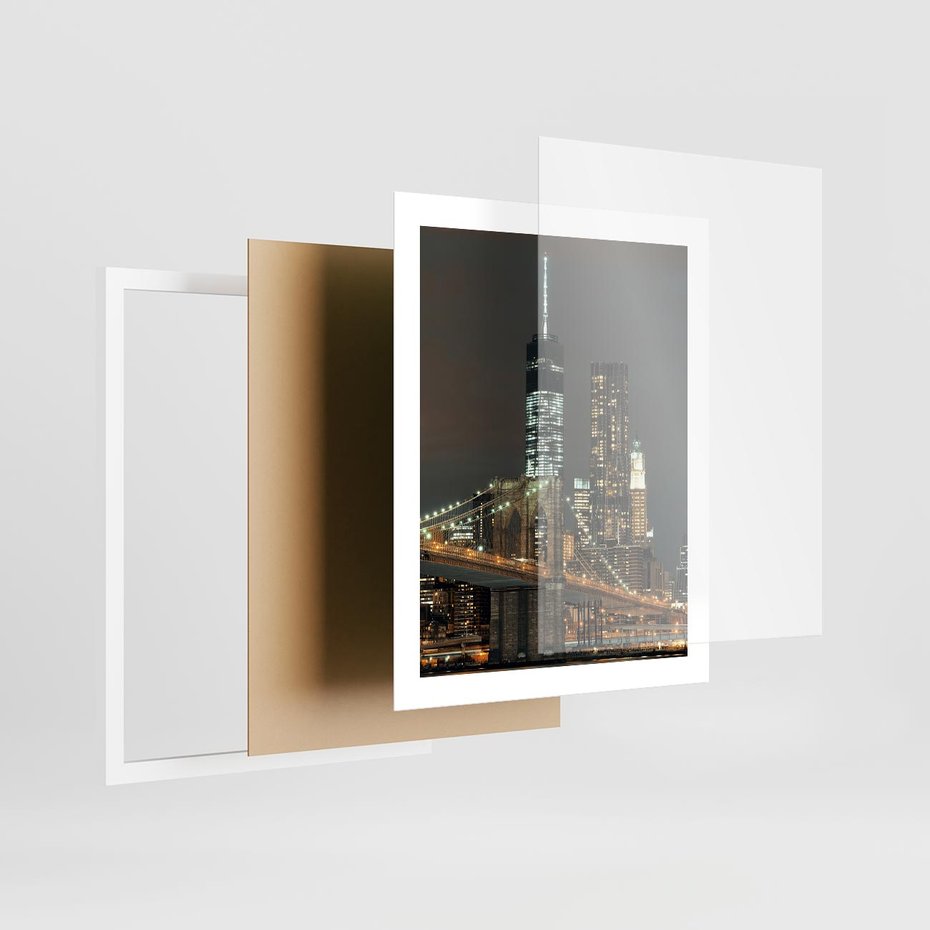Plakat w ramie 40x50 - Miasto rozświetlone nocnym blaskiem - miasto, nocą - rama biała