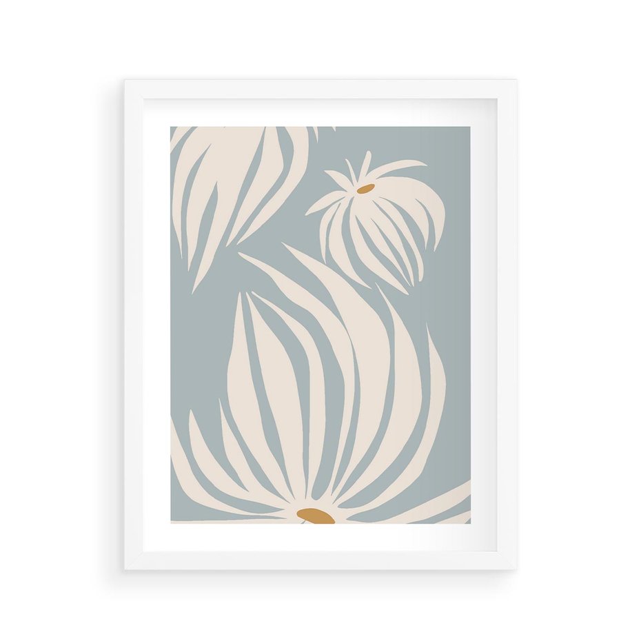 Plakat w ramie 40x50 - Kwiatowe Kształty - kwiaty, nowoczesne i minimalistyczne - rama biała