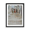 Plakat w ramie 50x70 - Schody we Włoskim Miasteczku - schody, śródziemnomorskie miasteczko - rama czarna