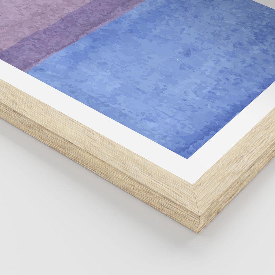 Plakat w ramie 40x50 - Taniec Światła - kolorowe akwarelowe pasy, odcienie fiolet - rama drewno