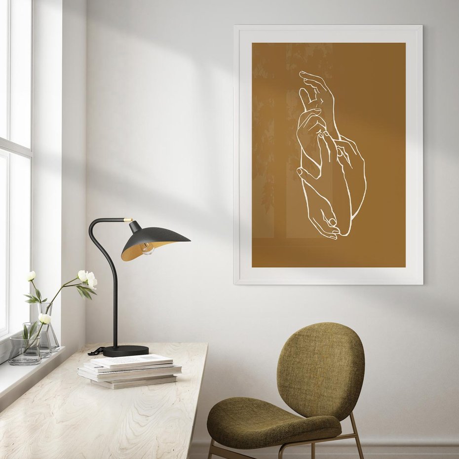 Plakat bez ramy 21x30 - Splecione Dłonie - szkic, minimalizm