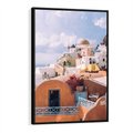 Obraz w ramie 70x100 - Błękit Morza i Białe Domki - Santorini, wyspa - rama czarna
