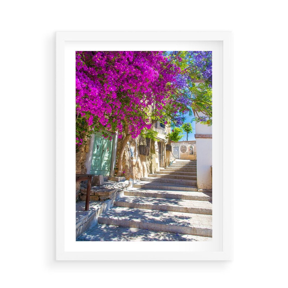 Plakat w ramie 50x70 - Urok Zaklętej Przestrzeni - uliczka, perspektywa - rama biała