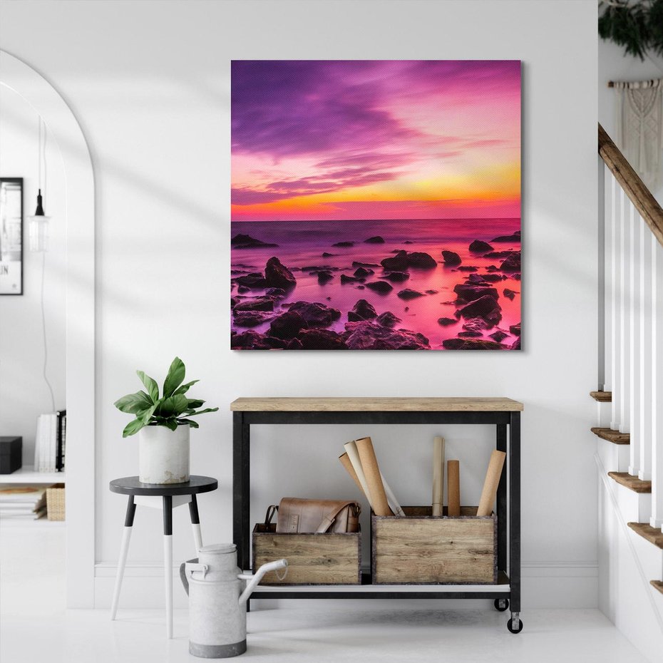 Obraz na płótnie 40x40 - Skały i plaża nad morzem - morze, plaża