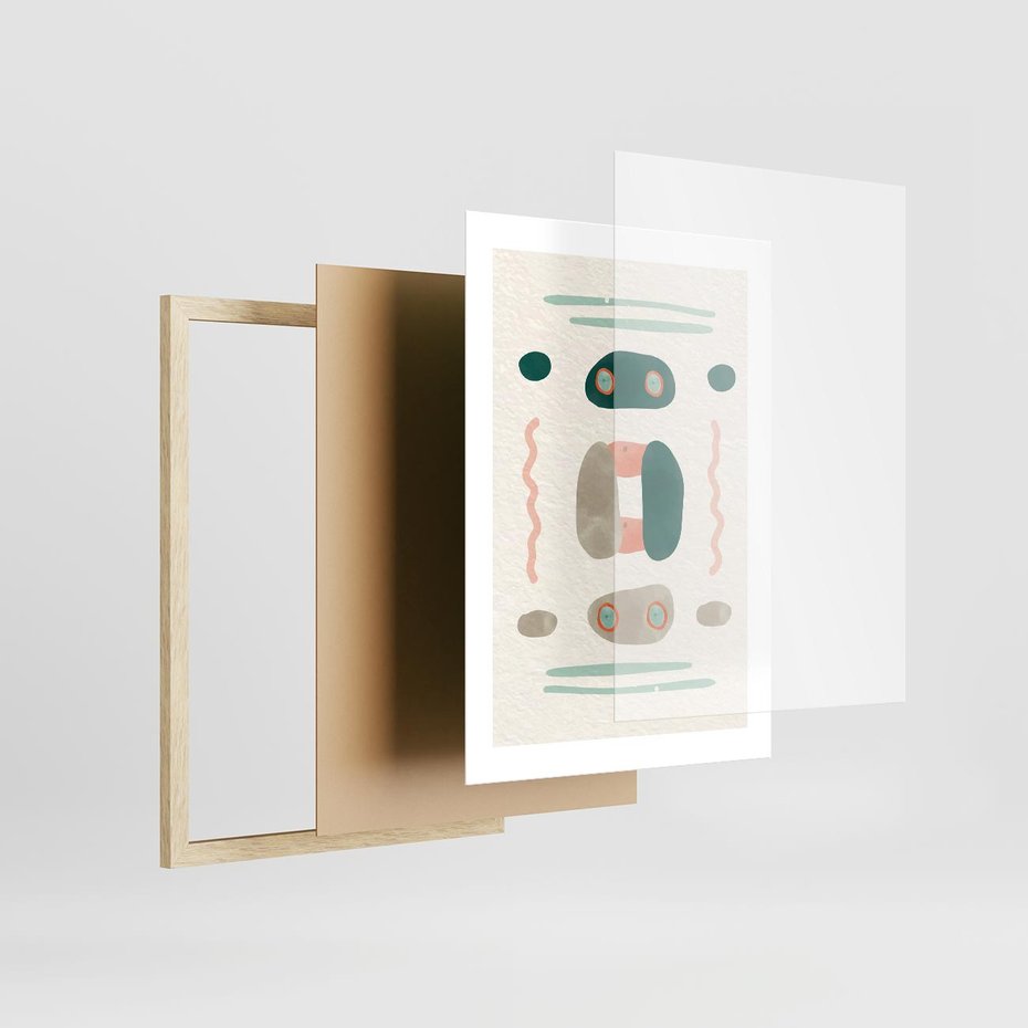 Plakat w ramie 30x40 - Tańczące Kształty Natury - przypadkowe abstrakcyjne wzory, pomarańczowy i zielony - rama drewno