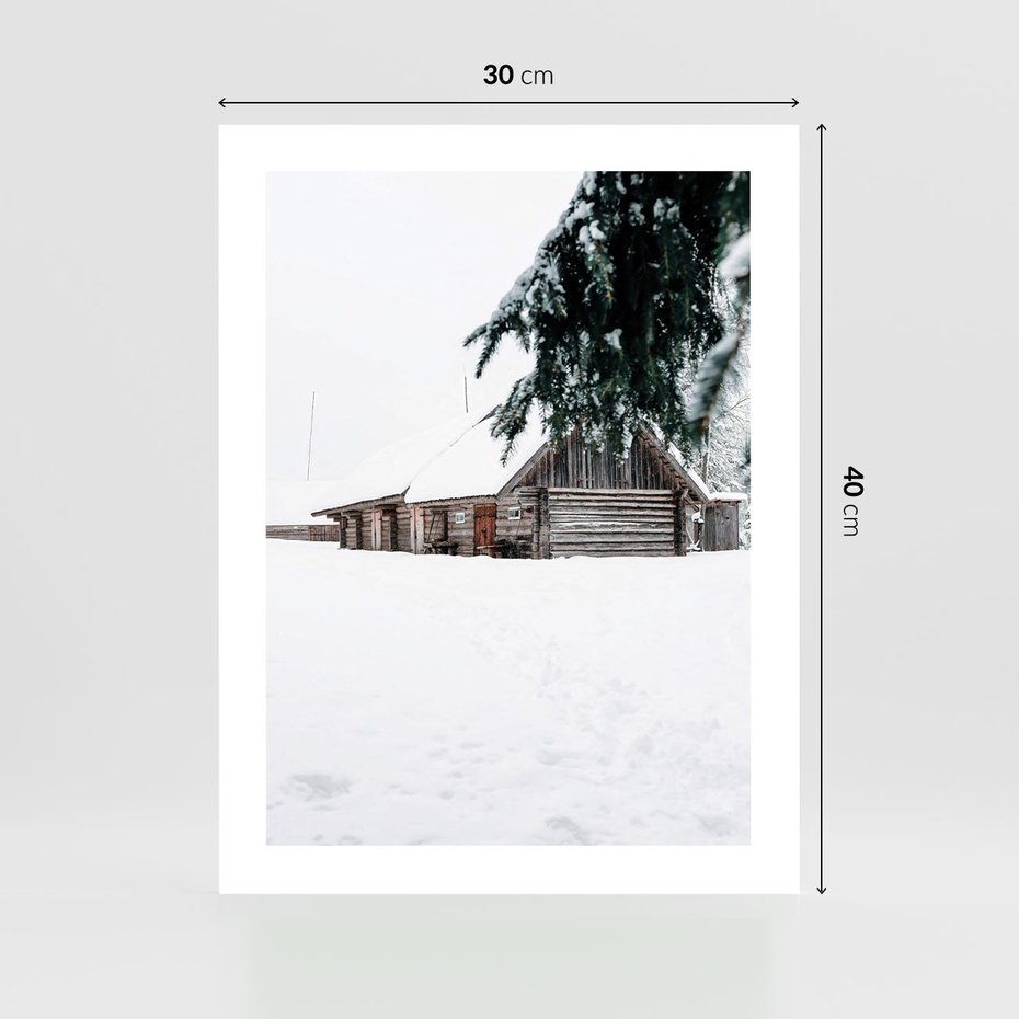 Plakat bez ramy 30x40 - Zimowy Azyl - domek w górach, śnieg