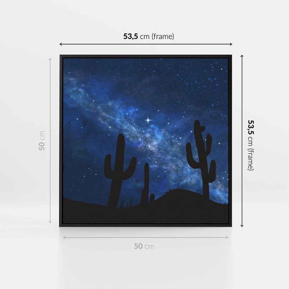 Obraz w ramie 50x50 - Nocne Tajemnice Pustyni - gwieździsta noc, granatowe niebo - rama czarna