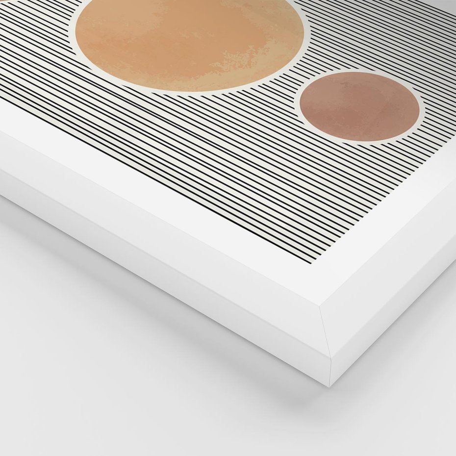 Plakat w ramie 30x40 - Taniec Linii - abstrakcyjna nowoczesna sztuka, koła okręgi - rama biała