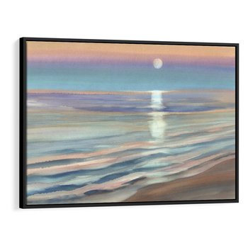 Obraz w ramie 70x50 - Witraże roziskrzonych myśli - akwarela, zamglony wschód słońca - rama czarna