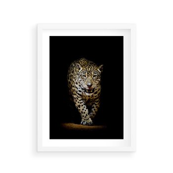Plakat w ramie 30x40 - Elegancja lamparta - lampart, pantera - rama biała