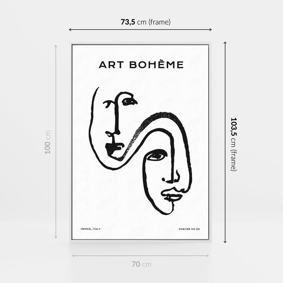 Obraz w ramie 70x100 - Rozbijające Granice Boho - boho sztuka, twarze - rama biała