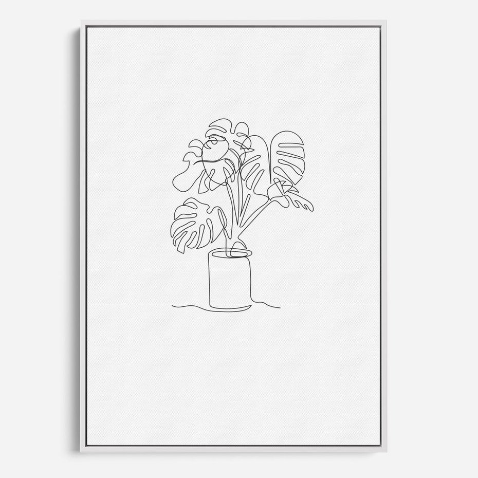 Obraz w ramie 80x120 - Tajemnicza Harmonia - sztuka one line, monstera - rama biała