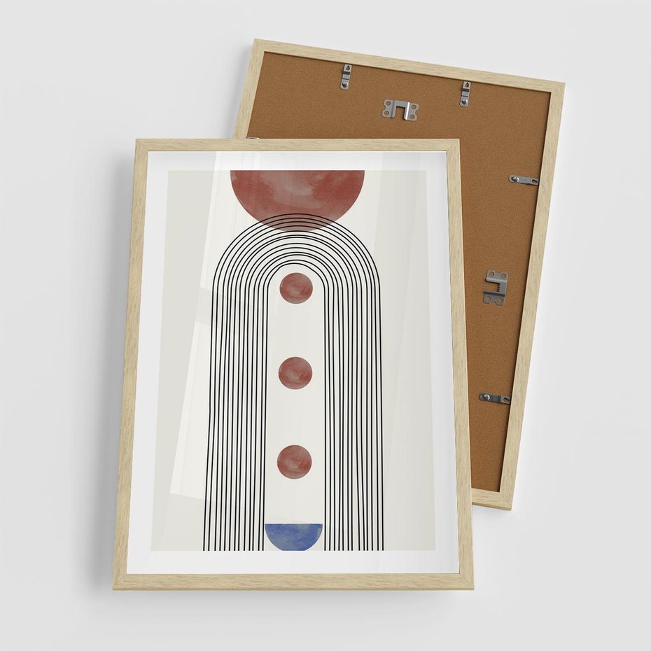 Plakat w ramie 50x70 - Symfonia Kształtów - nowoczesny plakat, styl midcentury - rama drewno