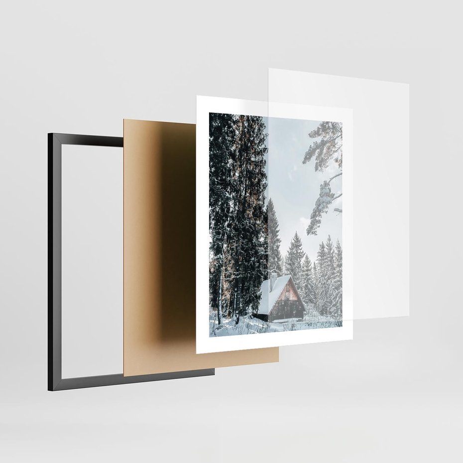 Plakat w ramie 40x50 - Górska Uroda Zimą: Dom w Śniegu - domek w górach, zima - rama czarna