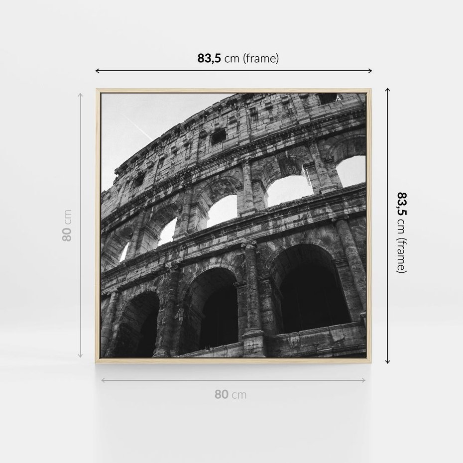 Obraz w ramie 80x80 - Koloseum w Czarnej Bieli - antyczna architektura, koloseum - rama drewno