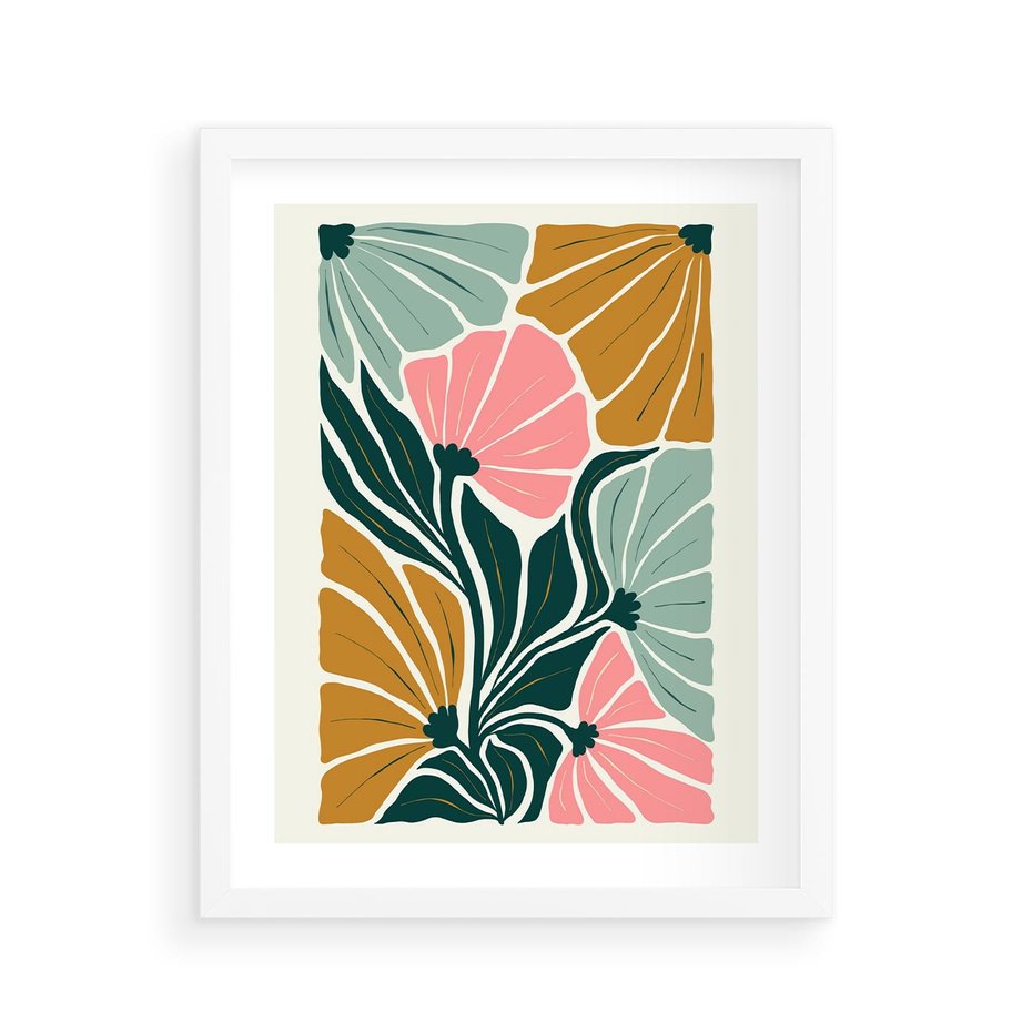Plakat w ramie 40x50 - Rozplątane Myśli - abstrakcyjna kompozycja, pastelowe kwiaty - rama biała