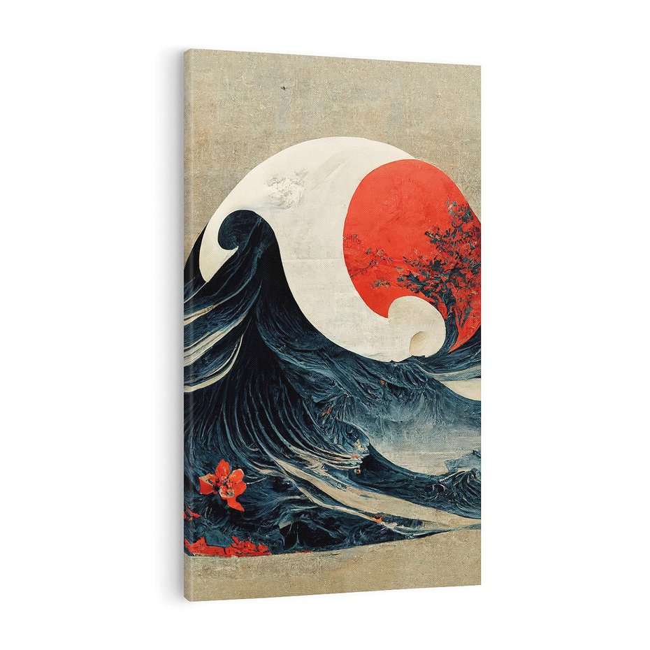 Obraz na płótnie 70x100 - Requiem dla marzeń - sztuka japońska, fale oceanu