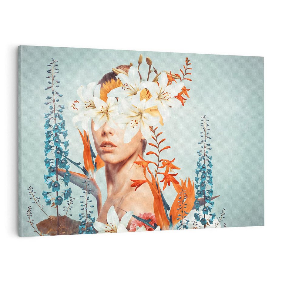 Obraz na płótnie 100x70 - Kwiatowa Enklawa Uroku - kolaż, nierealna kompozycja