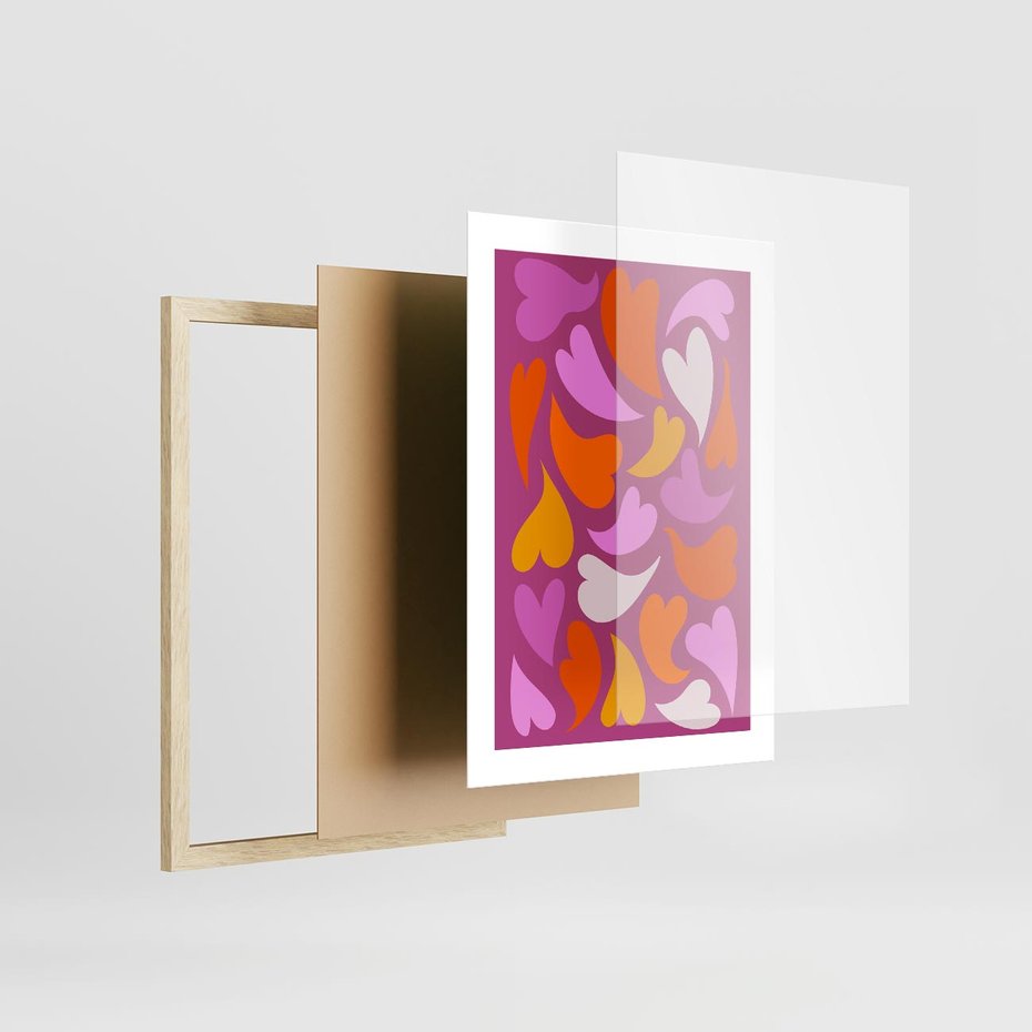 Plakat w ramie 30x40 - Podróżne Boho - wesoła grafika, serca - rama drewno