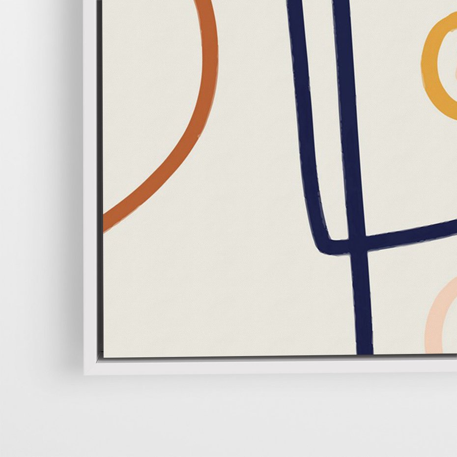 Obraz w ramie 80x120 - Manifestacje Dziwności - abstrakcja w stylu picasso, beżowe tło - rama biała