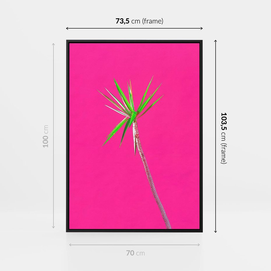 Obraz w ramie 70x100 - Retro Stylizacja - palma, liście - rama czarna