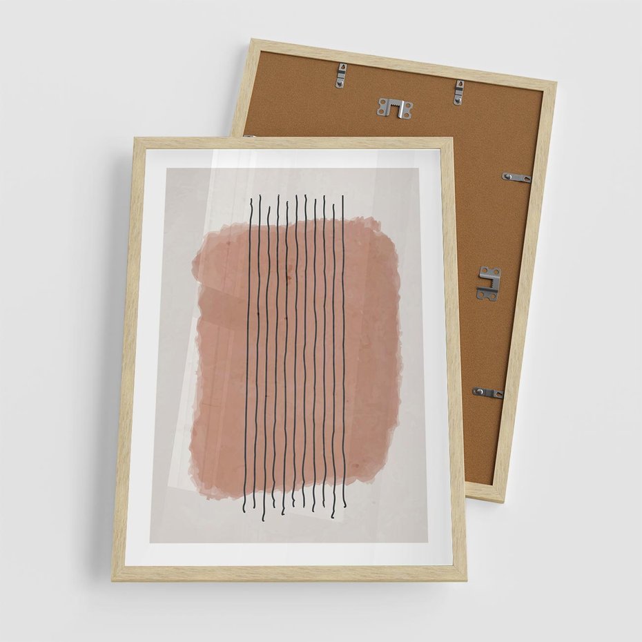 Plakat w ramie 50x70 - Rozmyte Widzenia - abstrakcyjna akwarelowa plama, nieregularne kreski - rama drewno