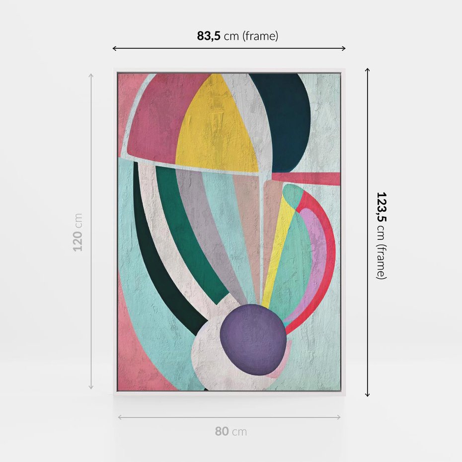 Obraz w ramie 80x120 - Podróżne Echa Przestrzeni - abstrakcyjne dziwne kształty, olejny obraz - rama biała