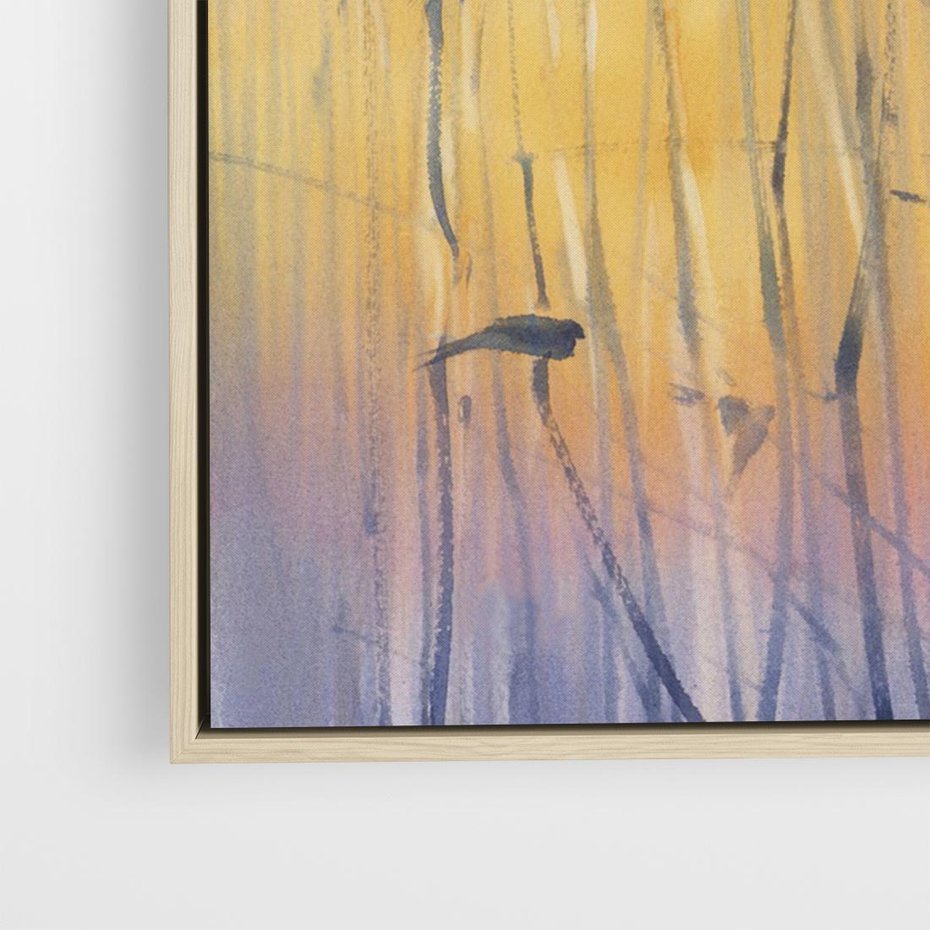 Obraz w ramie 120x80 - Mistyka Poranka nad Szuwaram - wschód słońca w szuwarach, trawy - rama drewno