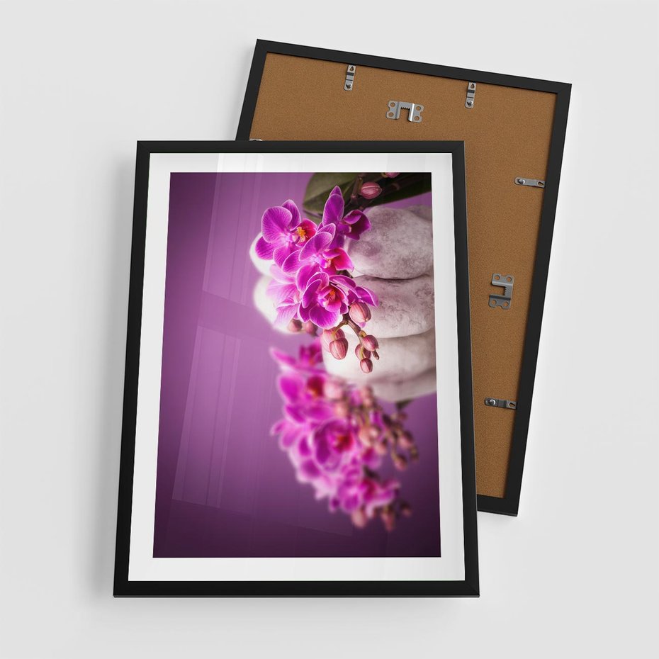 Plakat w ramie 50x70 - Relaksująca orchidea w spa - spa, orchidea - rama czarna