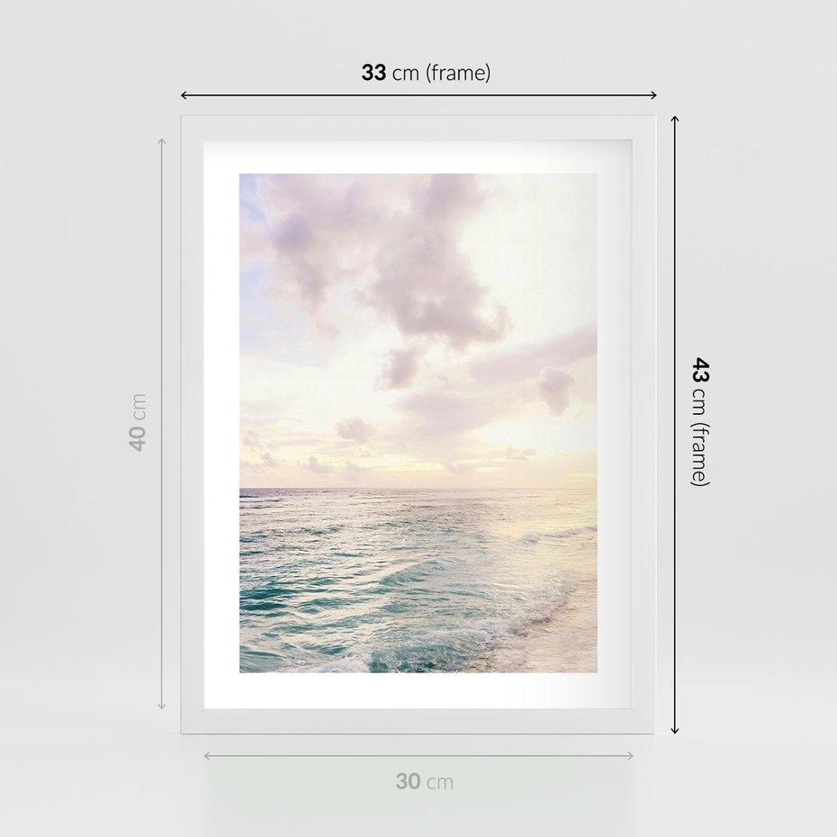 Plakat w ramie 30x40 - Pastelowa Plaża - plaża, pastelowe kolory - rama biała