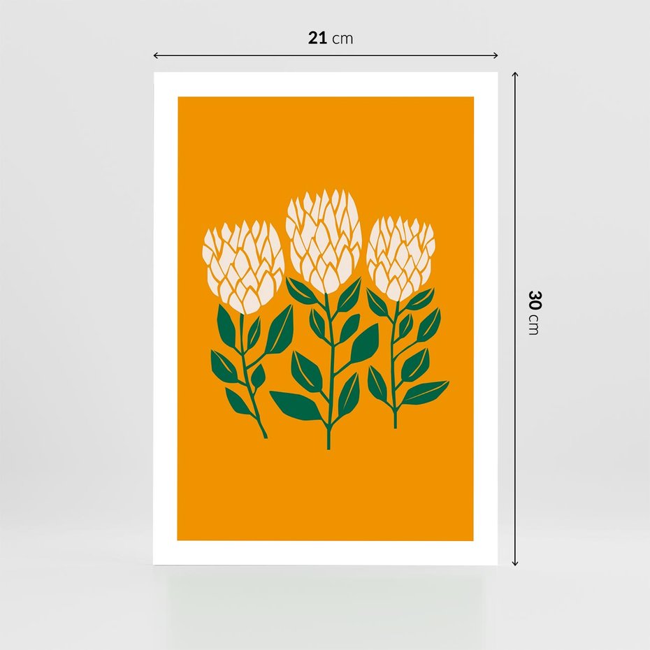 Plakat bez ramy 21x30 - Kolorowe Impresje - abstrakcyjna kwiatowa kompozycja, żółte mocne tło