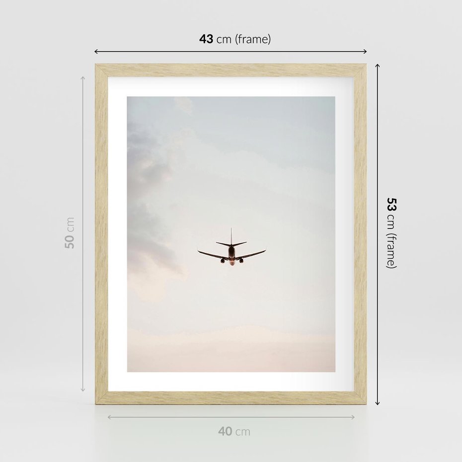 Plakat w ramie 40x50 - W Powietrzu: Samolot na Niebie - samolot w przestworzach, samolot na niebie - rama drewno
