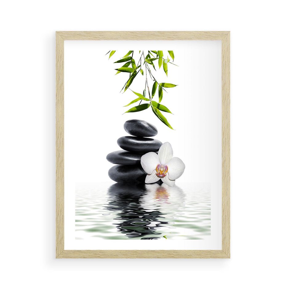 Plakat w ramie 50x70 - Orchidea w Spa - spa, orchidea - rama drewno