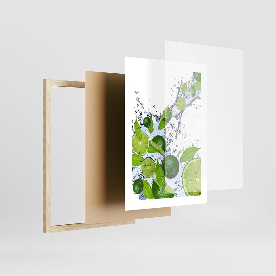 Plakat w ramie 30x40 - Cytrusowa Świeżość - limonki, cytryny - rama drewno