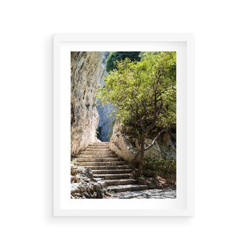 Plakat w ramie 50x70 - Krok po kroku do celu - schody, perspektywa - rama biała