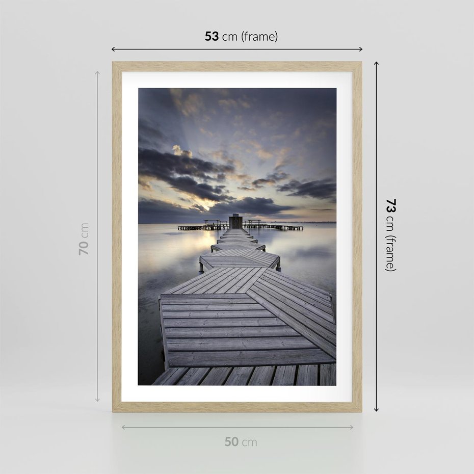 Plakat w ramie 50x70 - Spokój nad Jeziorem - pomost, jezioro - rama drewno