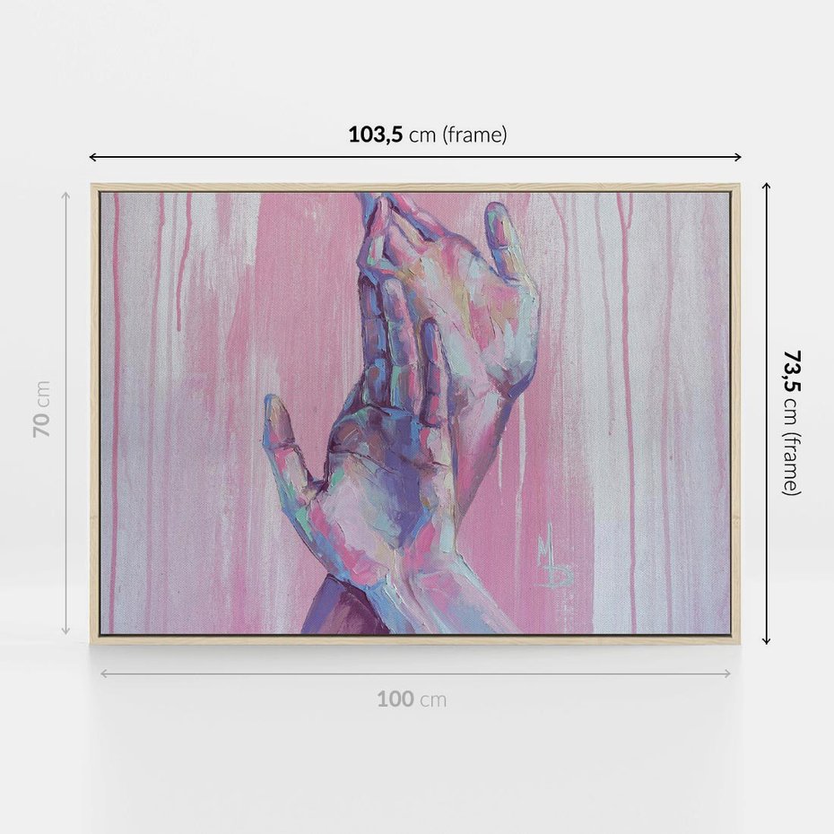 Obraz w ramie 100x70 - Splecione - obraz olejny, pastelowe kolory - rama drewno