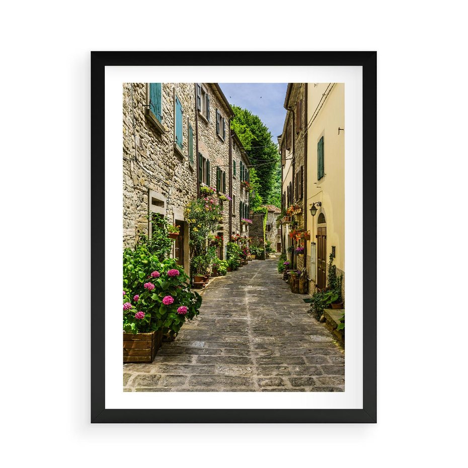 Plakat w ramie 50x70 - Spacer po Złotej Alei - uliczka, perspektywa - rama czarna