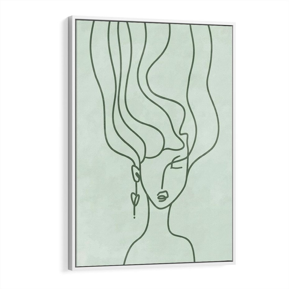 Obraz w ramie 50x70 - Spokojne Objęcia Natury - abstrakcja, zielony szkic - rama biała