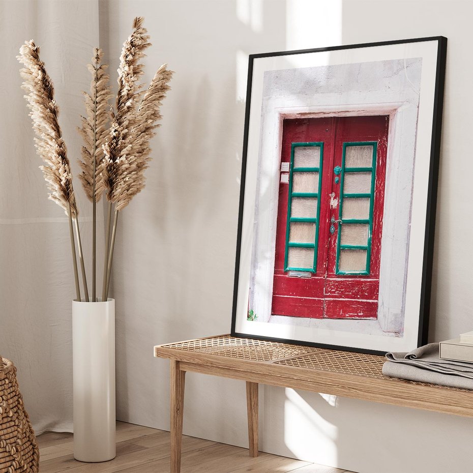 Plakat w ramie 50x70 - Retro Przez Drzwi - drzwi, retro - rama czarna