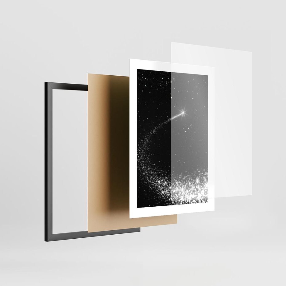 Plakat w ramie 30x40 - Kometa wśród gwiazd - kometa, gwiazdy - rama czarna