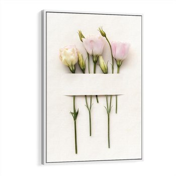 Obraz w ramie 80x120 - Białe kwiatowe uniesienia - białe, kwiaty - rama biała