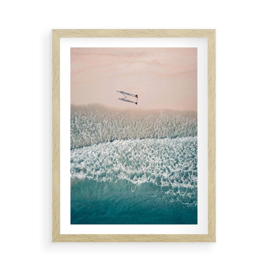 Plakat w ramie 50x70 - Turkusowe Uroki - niebieskie turkusowe morze, plaża - rama drewno