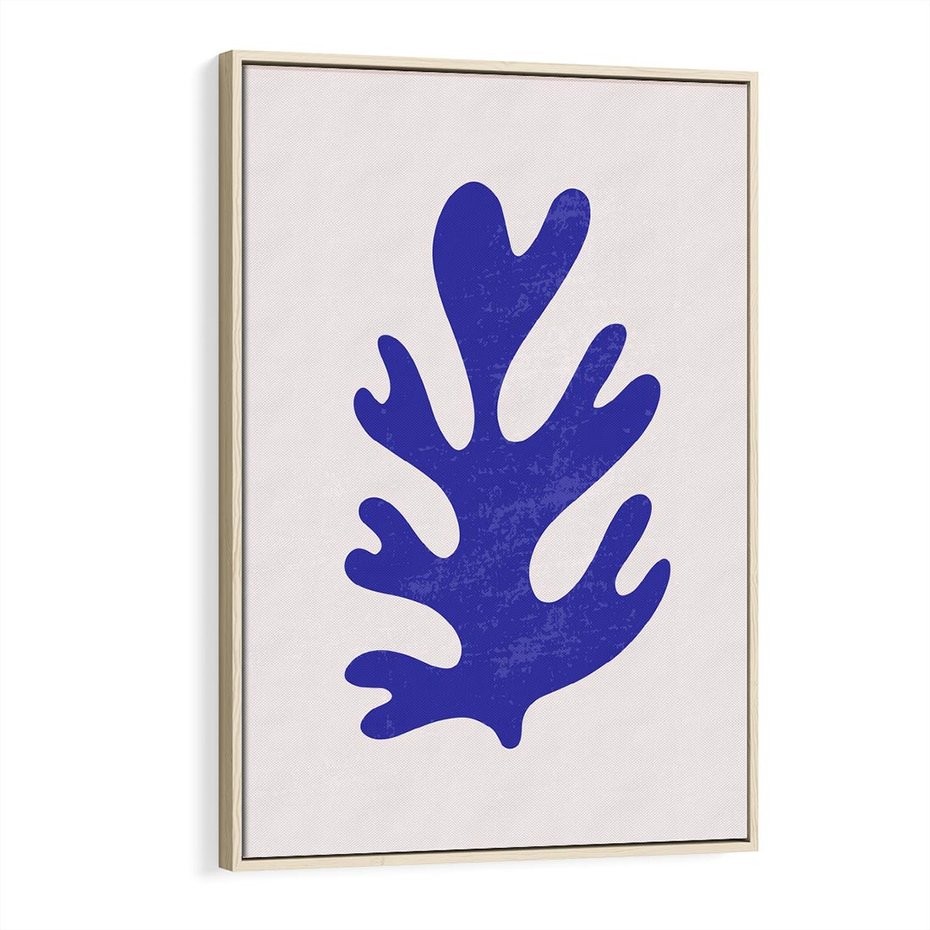 Obraz w ramie 80x120 - Przenikająca Struktura - boho plakat, niebieski liść w intensywnym kolorze - rama drewno