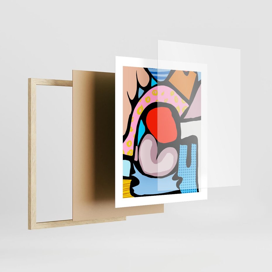 Plakat w ramie 40x50 - Czarny Komiks - abstrakcyjne formy, komiksowy styl - rama drewno