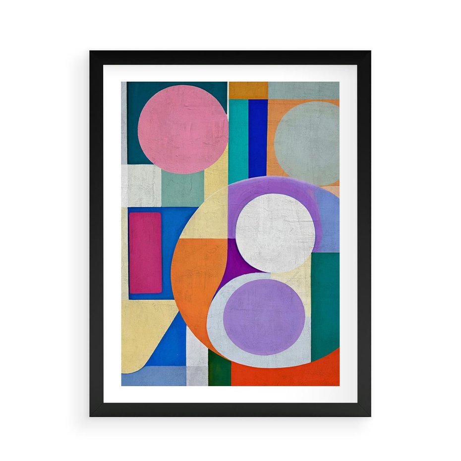 Plakat w ramie 50x70 - Migotliwe Impulsy Dźwięku - różne geometryczne formy, koła - rama czarna