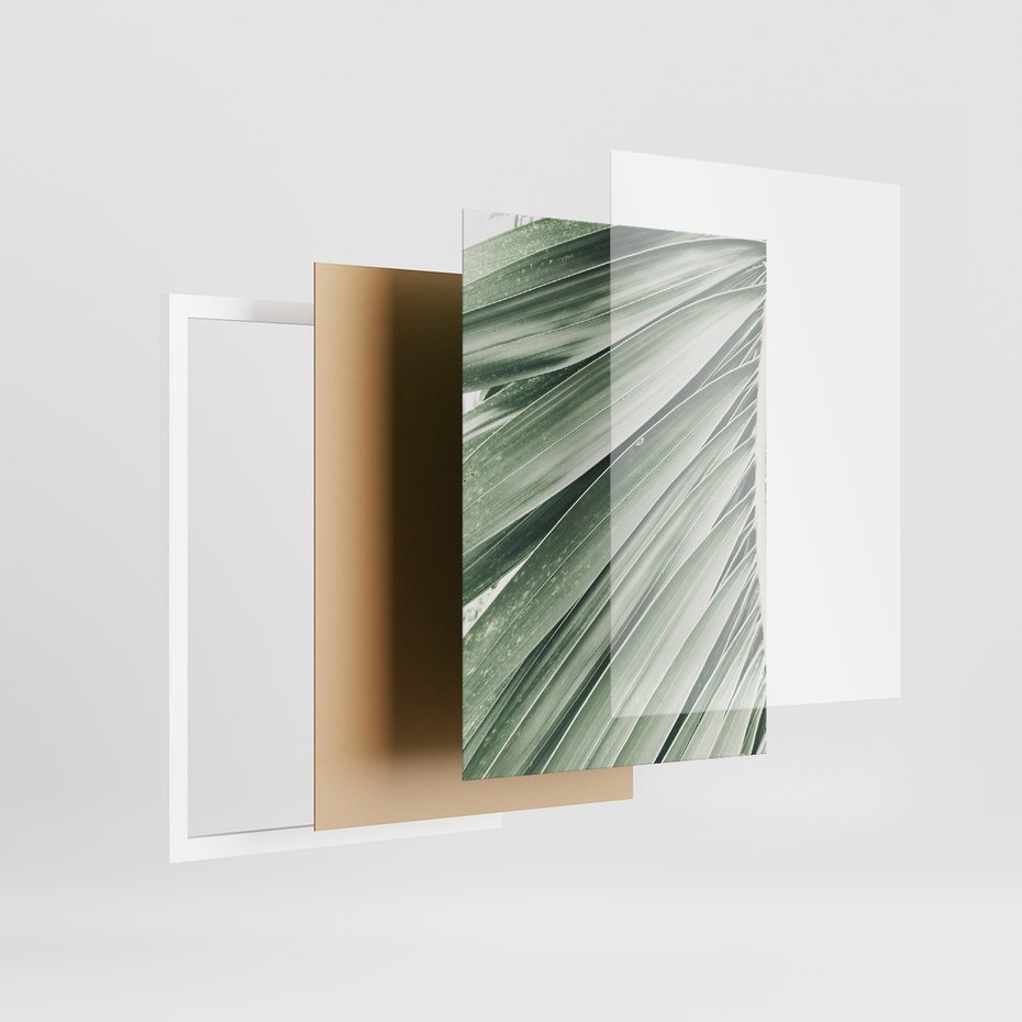 Zestaw obrazy w ramie 30x40 galeria - Liście, minimalizm, zieleń - rama biała