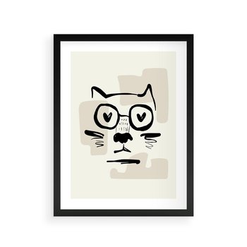 Plakat w ramie 50x70 - Minimalistyczny Kot: Czarna Kreska - kot, grafika - rama czarna