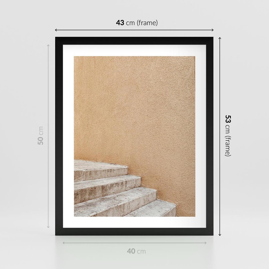 Plakat w ramie 40x50 - Schod w Beżu - schody, minimalizm - rama czarna