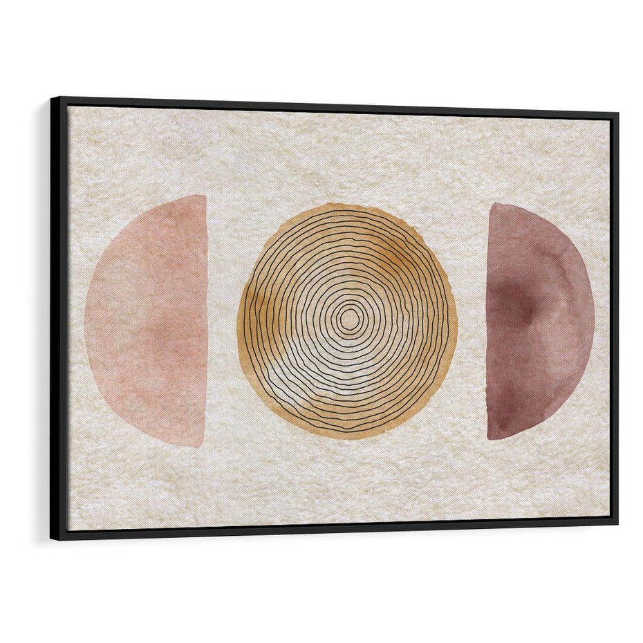 Obraz w ramie 100x70 - Zapisane w promieniach słońca - beżowe strukturalne tło, koła - rama czarna